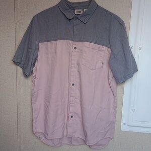 Vans Mens L Gray and Pink Button Up Short Sleeve Skateboarder Hipster City Cool